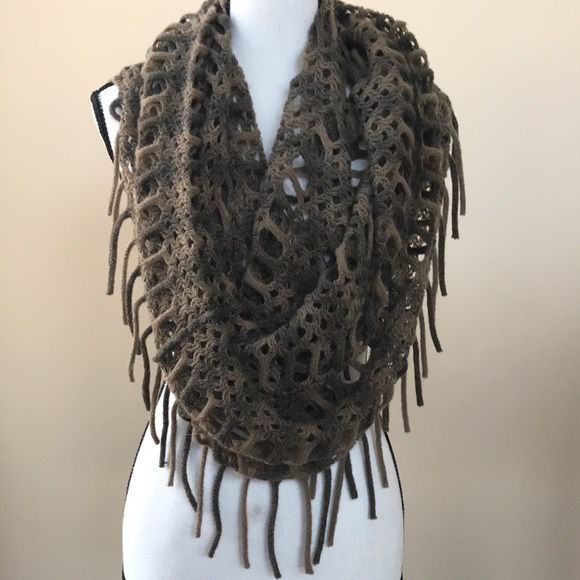 Accessories - Tan and Taupe Infinity Scarf with Fringe